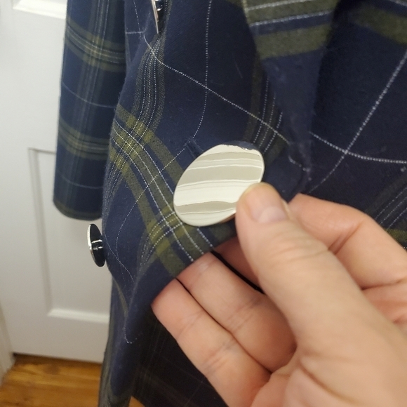 Navy Plaid Fully Lined Career Blazer Medium Navy/Green Classic - Picture 5 of 12